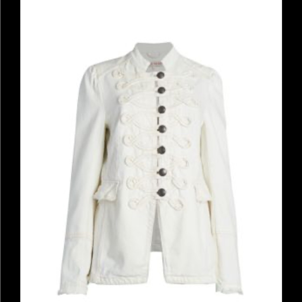 NWT Free People Ivory Buttoned Seaned & Structured Denim Jacket